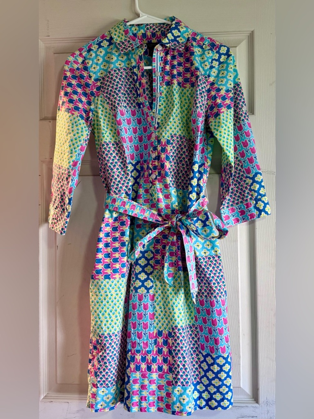 Talbots Pink and Blue Mixed-Print Petite Shirt Dress